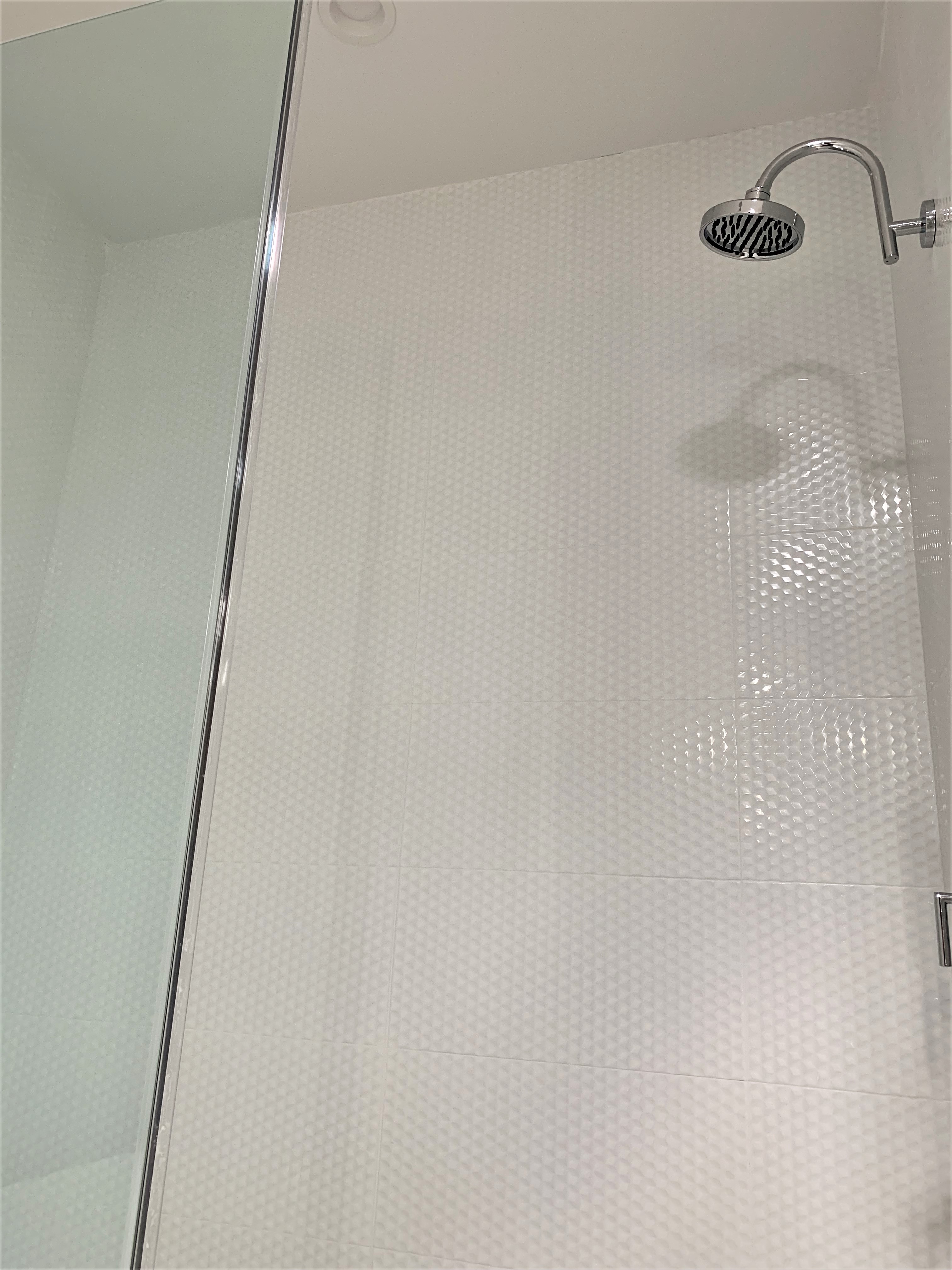 shower wall with textured/3D tile