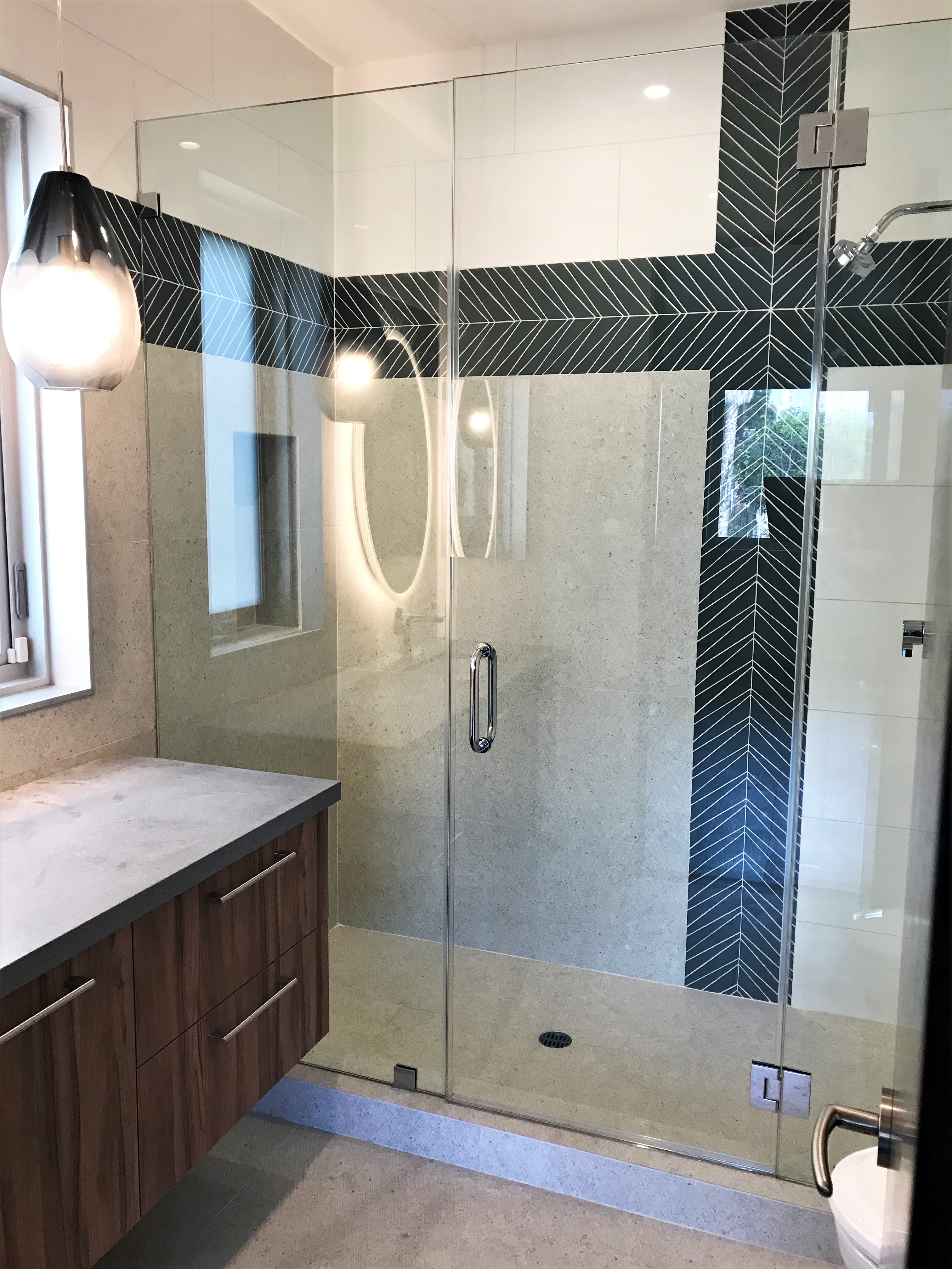 custom shower design, counter tops