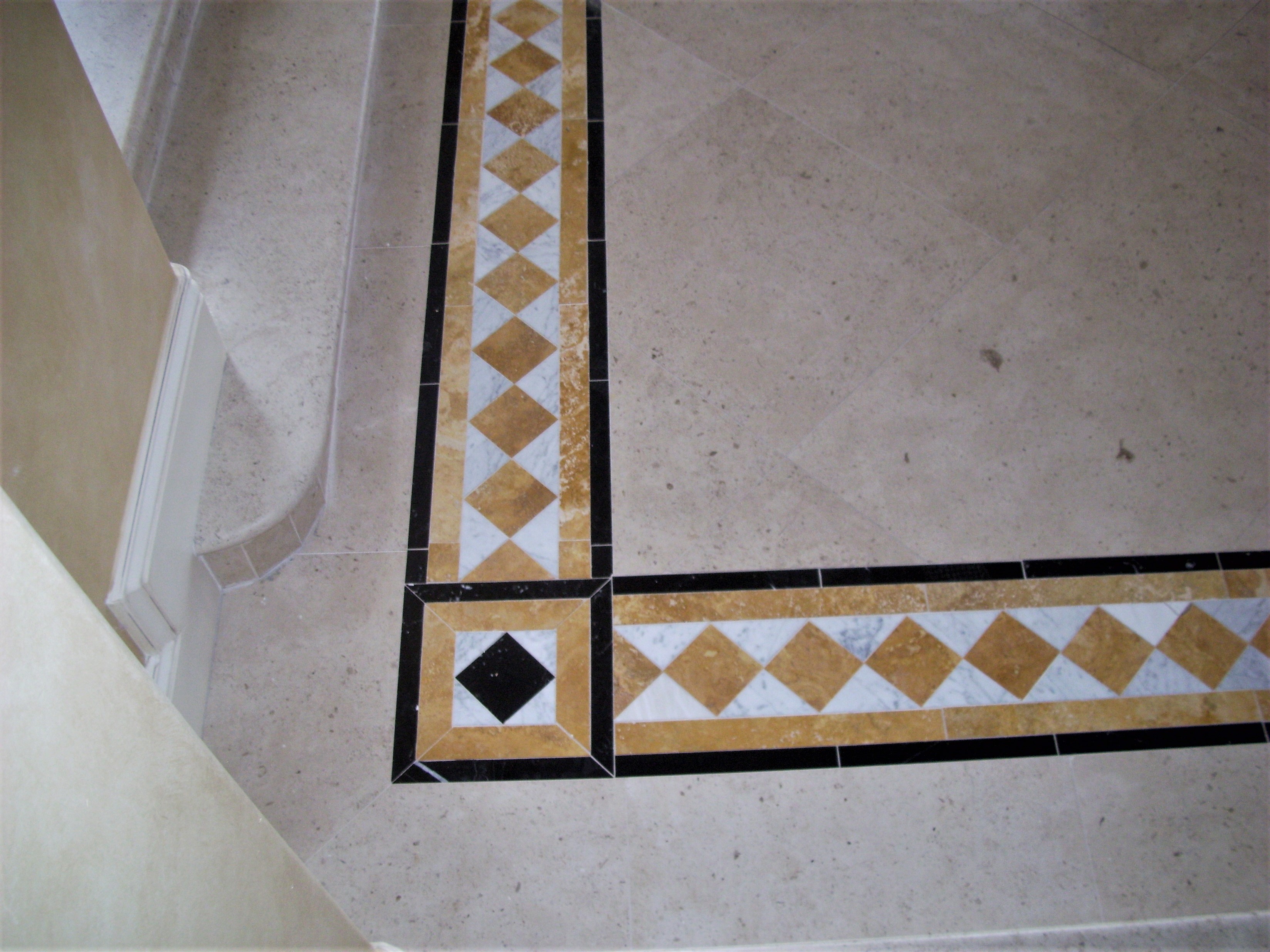 custom floor design, mosaic, floor, hallway, marble, natural stone