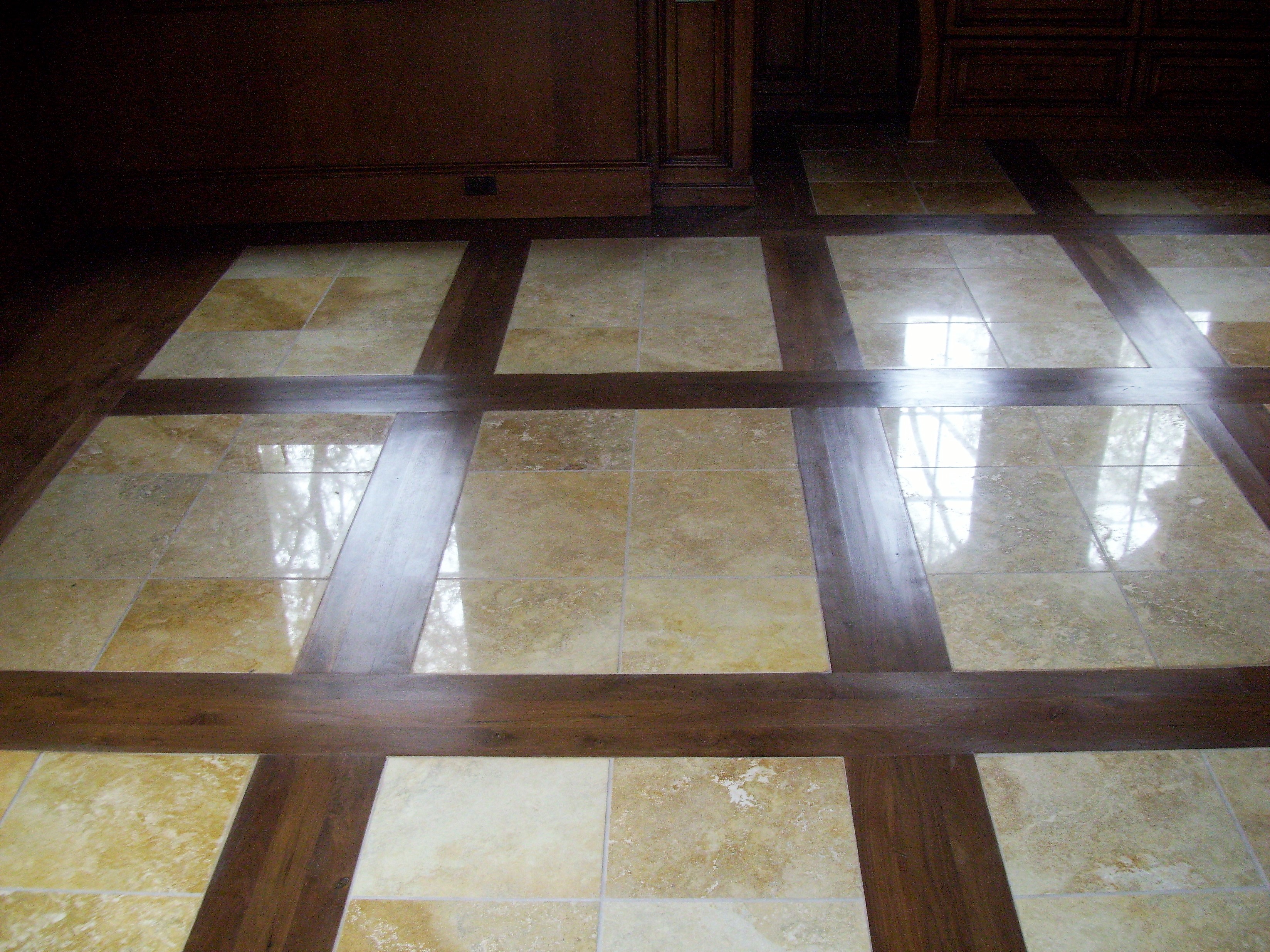 natural stone and wood floor design, custom work