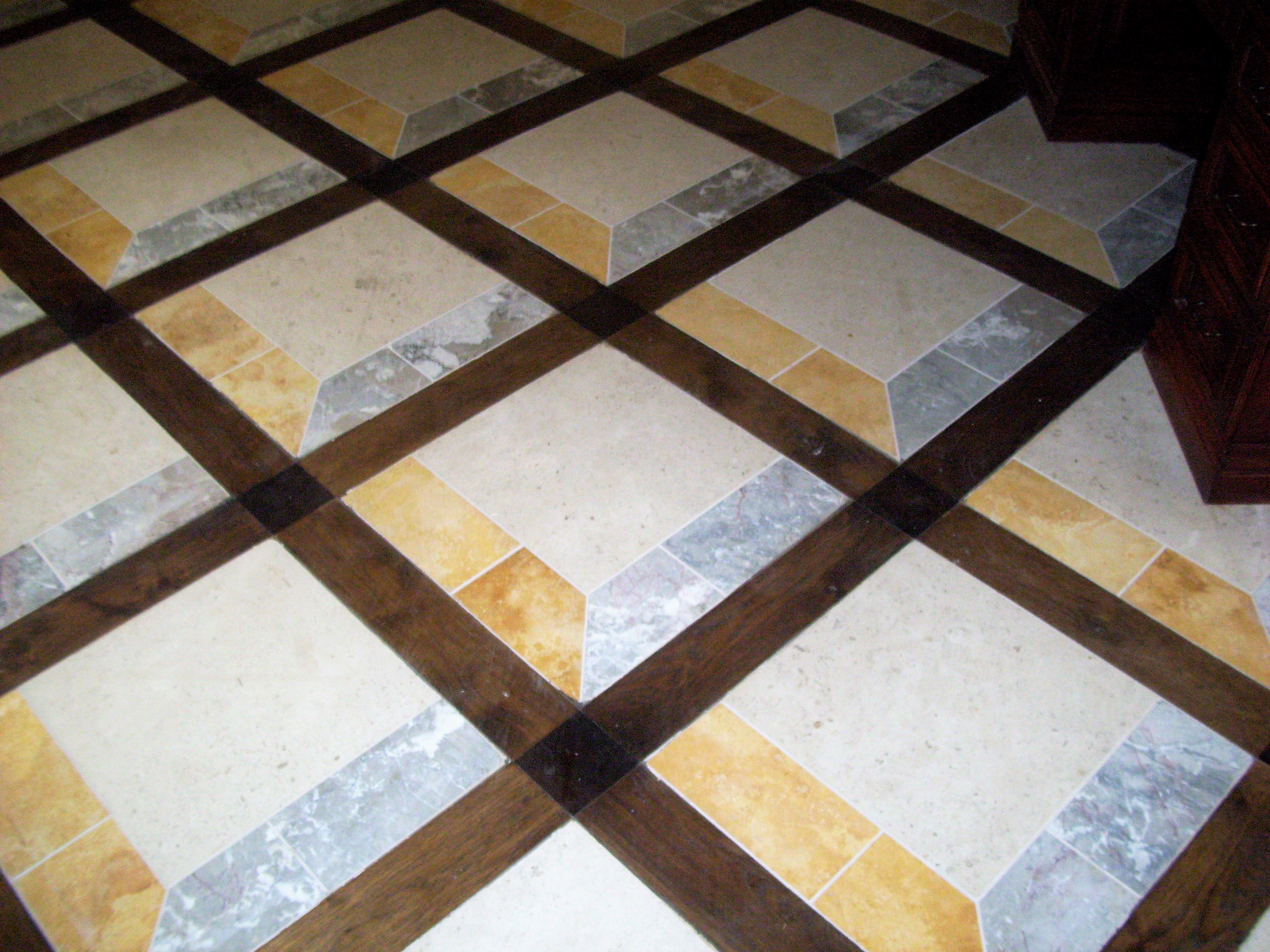 natural stone and wood floor design, custom work