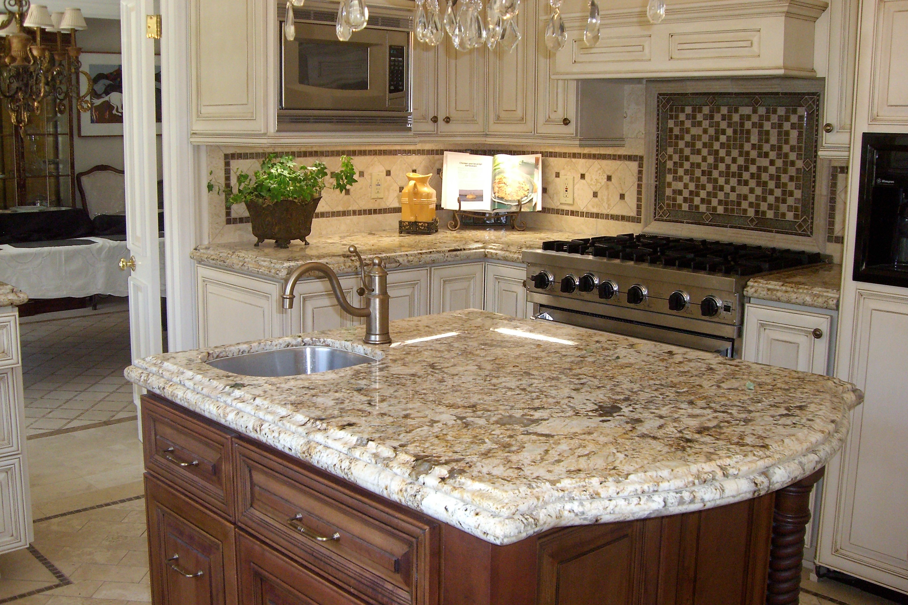 kitchen island, counter tops, floor, natural stone, mosaic, custom design