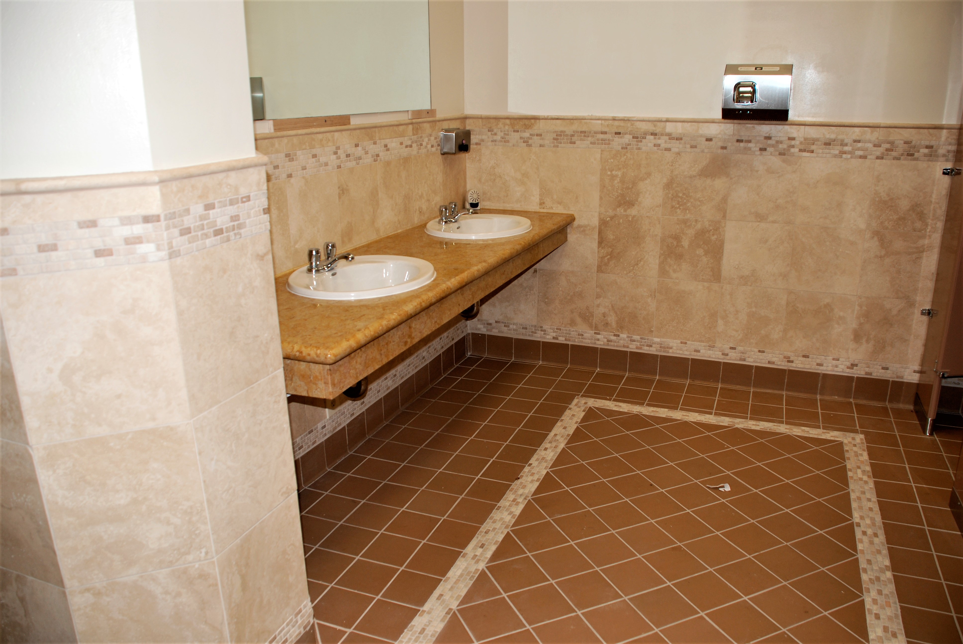 commercial work, bathroom, counter, wall, floor