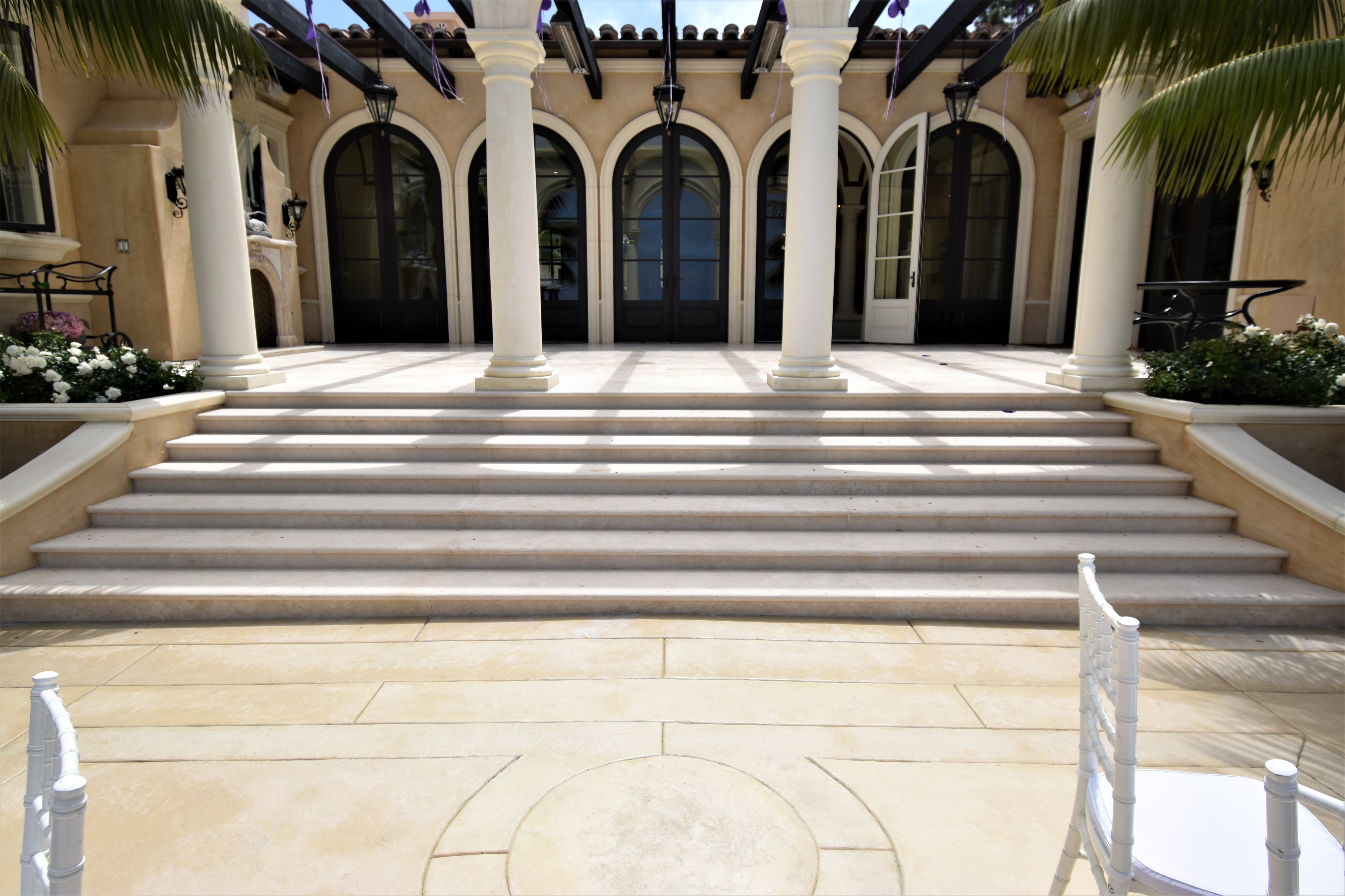 exterior design, commercial work, steps, pillars