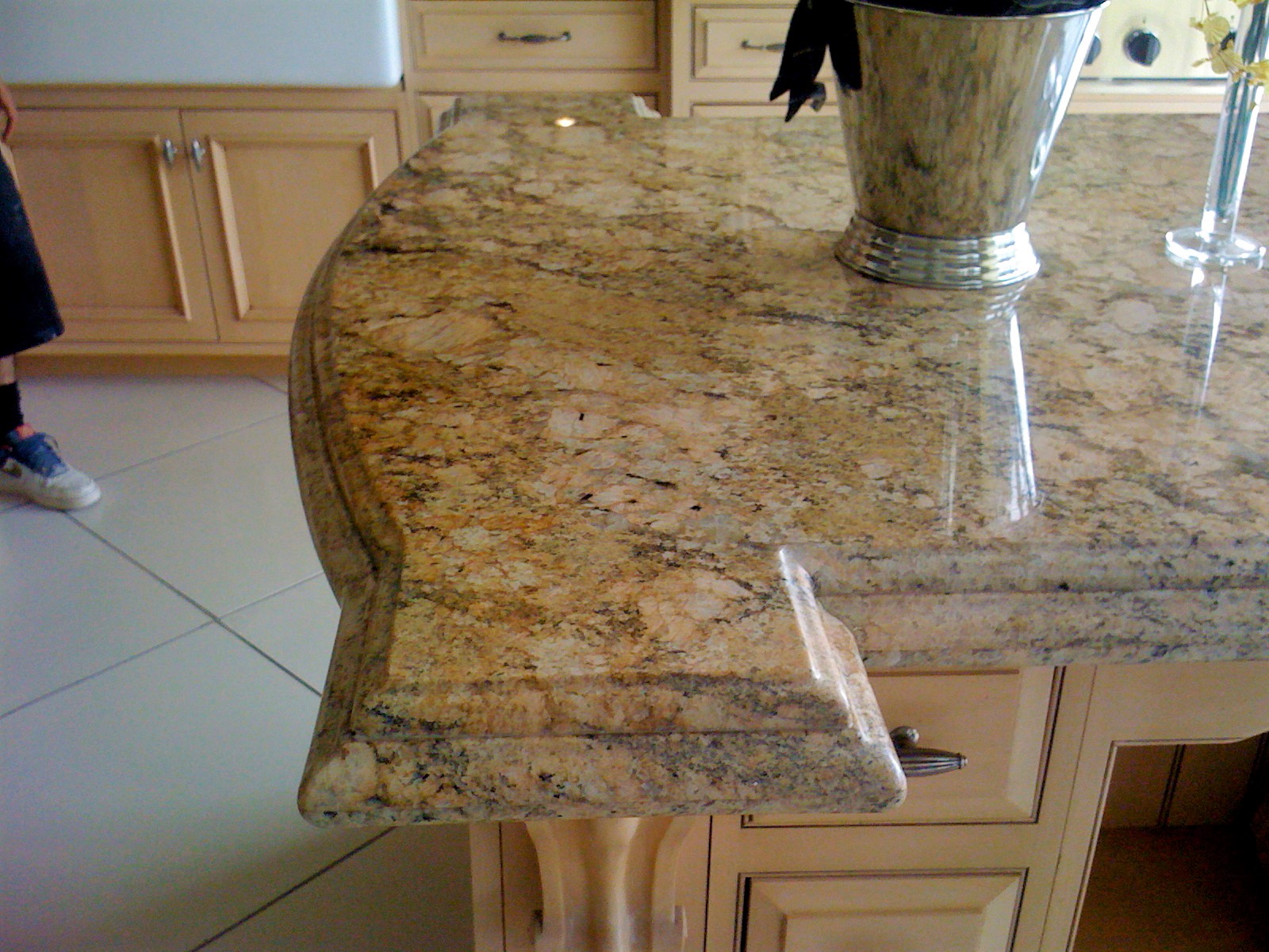 kitchen island edge detail, natural stone