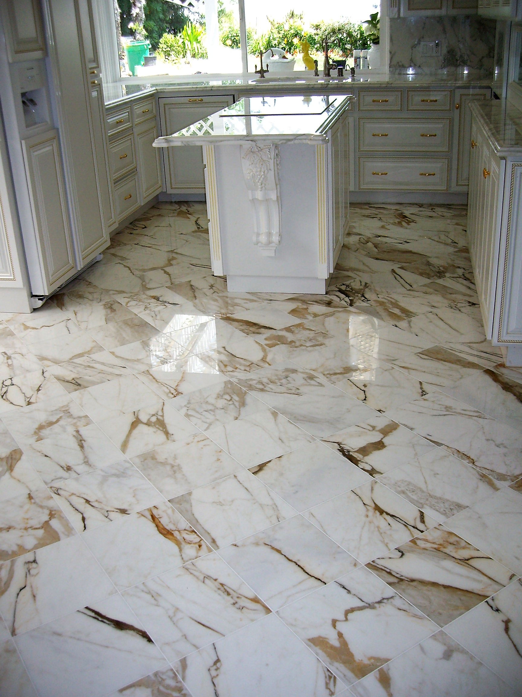 kitchen island, counters, and floor