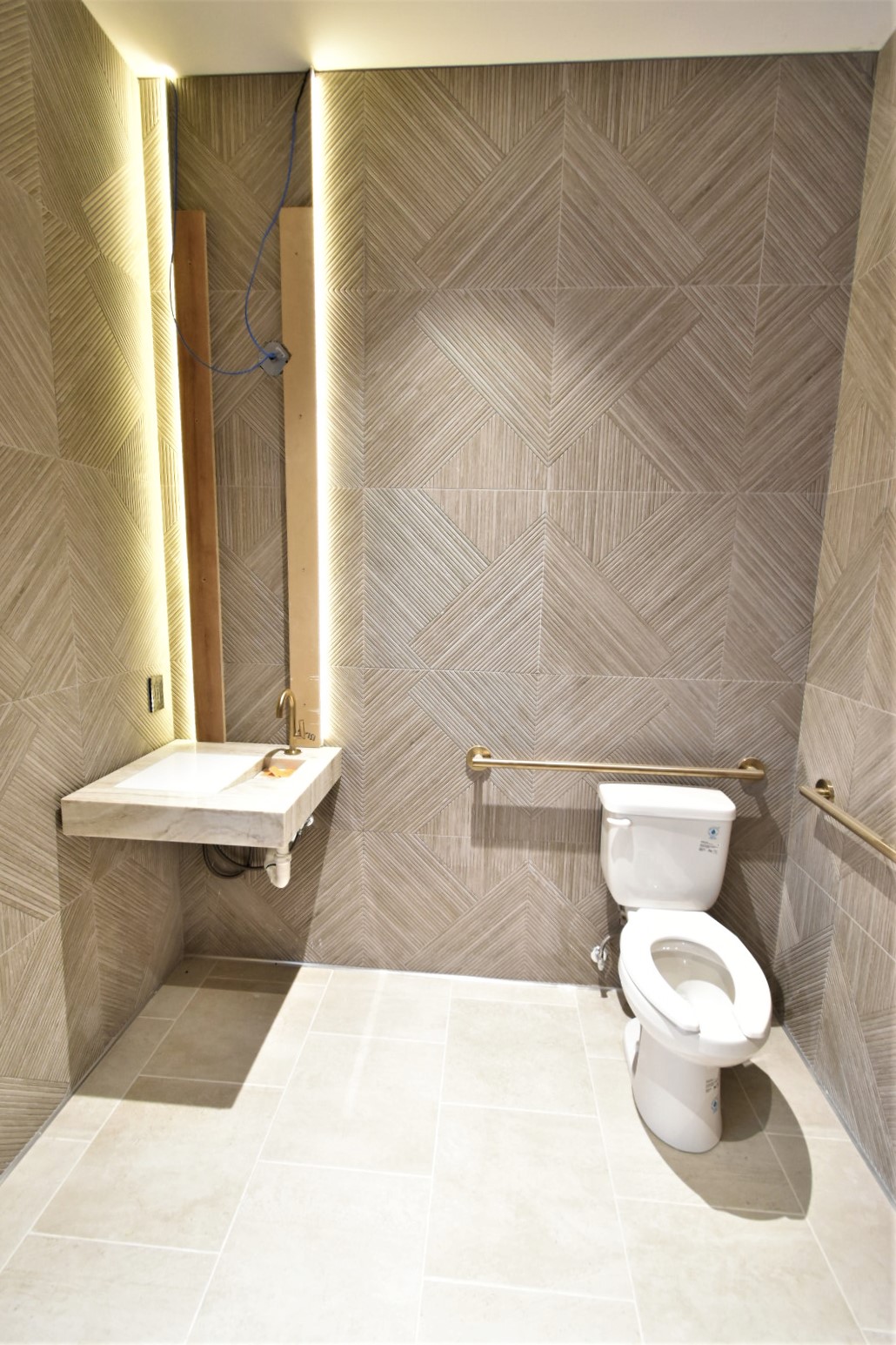 commercial work, bath, counter top, tile, floor, wall