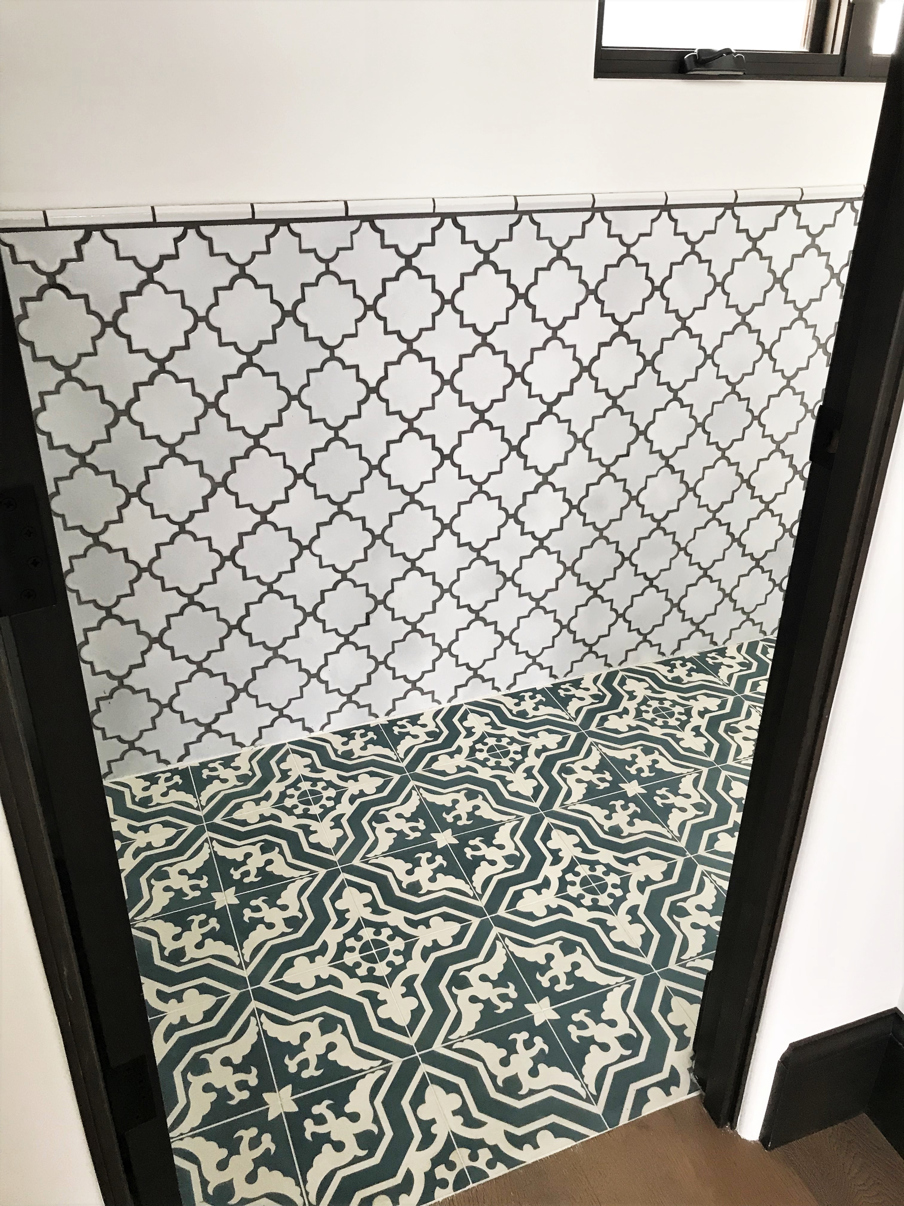 Spanish style tile floor and wall design